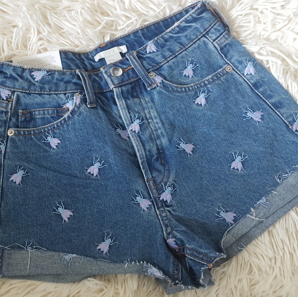 Embroidered Denim Shorts